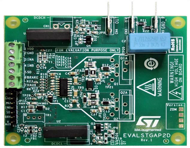 Demonstration board for EVALSTGAP2DM isolated half-bridge gate