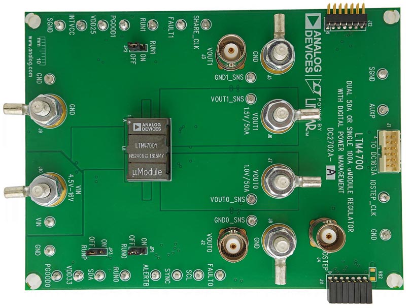 Демонстрационная схема DC2702A-A двухканального преобразователя на основе модуля LTM4700