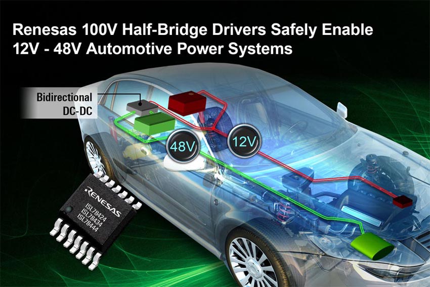 100-вольтовые драйверы MOSFET полумостов Renesas обеспечат надежное управление гибридными силовыми агрегатами автомобилей