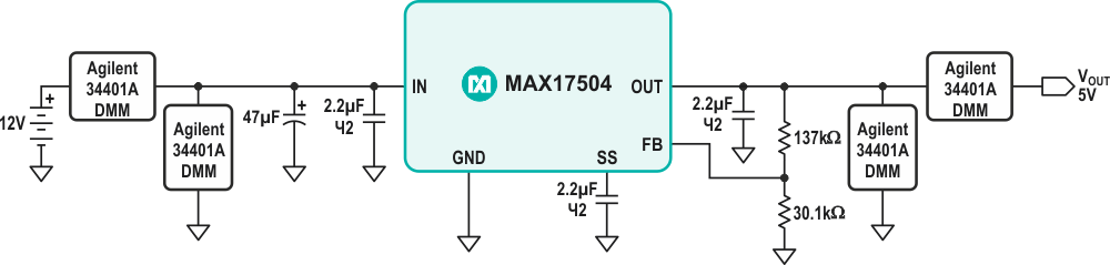 Efficiency Measurement Circuit using 4 DMMs.