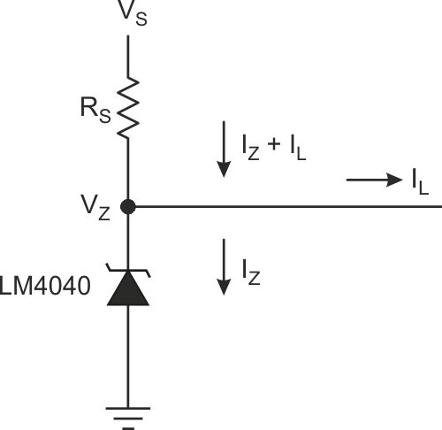Иллюстрация к расчету величины сопротивления RS с учетом максимального тока нагрузки и минимального тока стабилитрона.