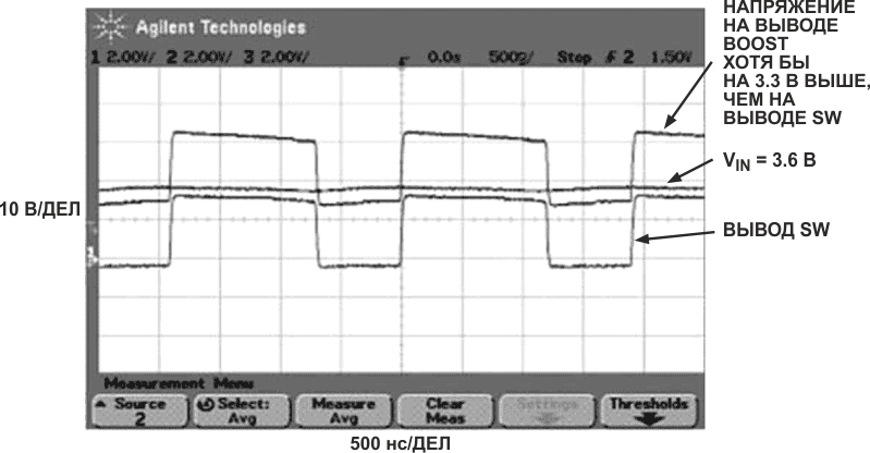 При входном напряжении 3.6 В и выходном напряжении 1.8 напряжение 3.3 В на выводе Boost микросхемы IC1 гарантирует, что внутренний ключ будет по-прежнему работать в режиме насыщения.