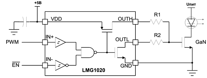 Типовая схема включения драйвера LMG1020