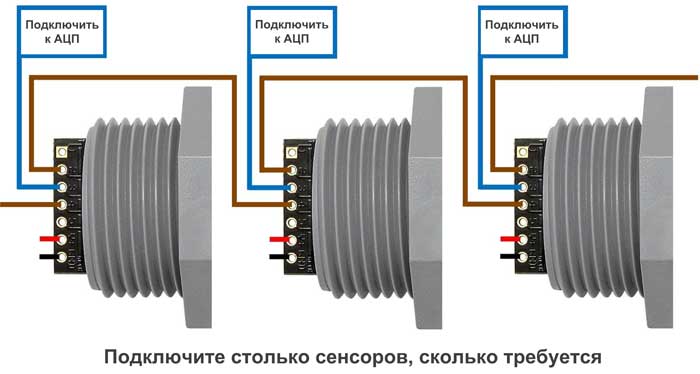 Диаграмма последовательного включения датчиков HRXL-MaxSonar-WR и HRXL-MaxSonar-WRC