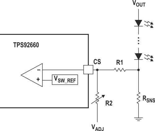 Схема аналогового диммирования управляет напряжением на входе подключения токоизмерительного резистора.