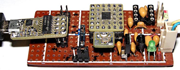 Подключение преобразователя SI8663-DIP (Рисунок 11) и кварцевого генератора SG-8002SE (72 МГц, разводка Рисунок 10б) к плате с EFM8LB12 (разводка переходника Рисунок 8).