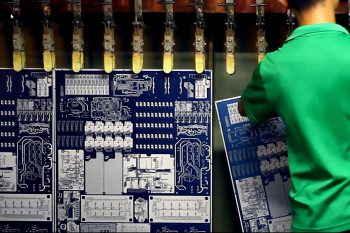 PCB during metallization of exposed copper fields