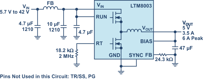 A 5 V converter with a simple EMI filter at the input passes CISPR 25 Class 5.