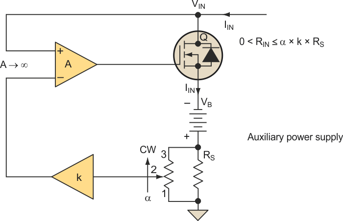 To maintain conduction of the pass transistor for a zero-load condition, the circuit uses an auxiliary power supply.