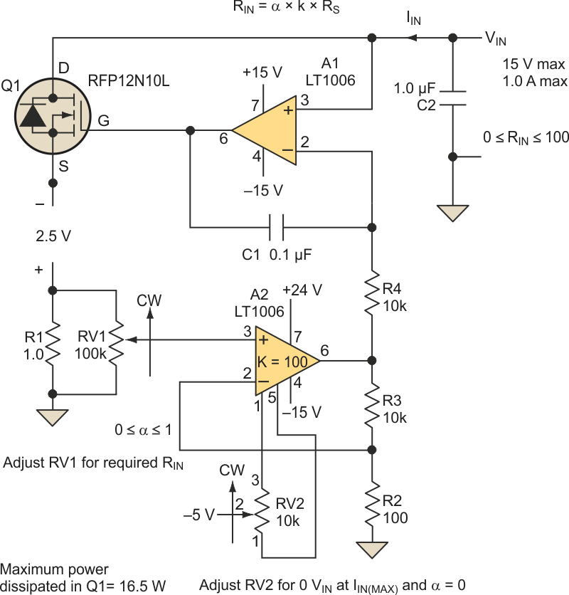 An application circuit like this one achieves a zero-load condition for testing low-voltage power supplies.
