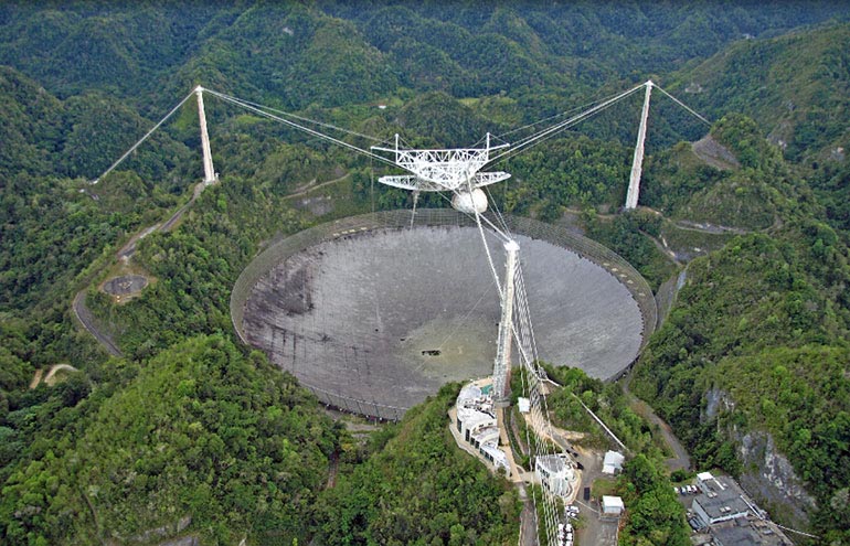 Shown is the massive radio telescope in Arecibo, Puerto Rico. (Courtesy of Wikipedia)