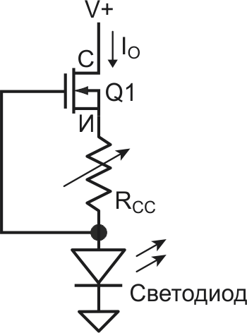Улучшенный вариант с полевым транзистором в качестве источника тока.
