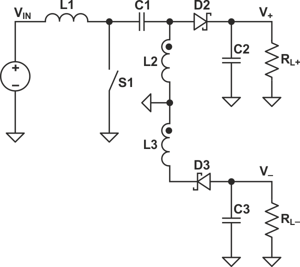 Dual output bipolar SEPIC converter.