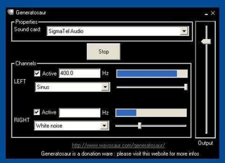 The Generatosaur's user interface is a dialogue-box-style control panel.