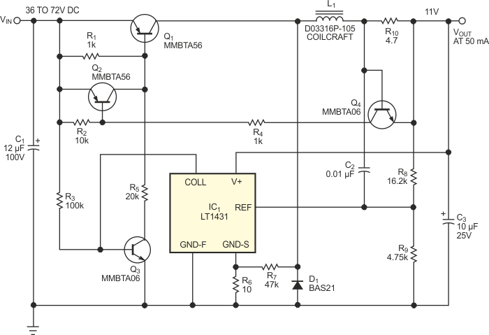 A shunt-regulator IC and a handful of low-cost components form an efficient, robust bias supply.