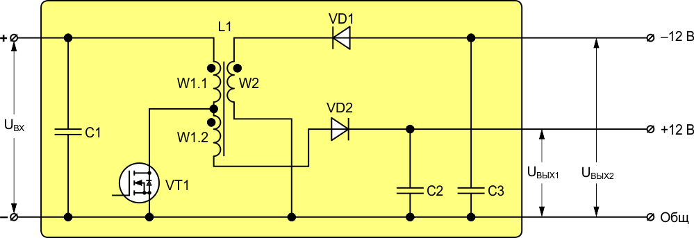 Схема преобразователя, работающего в режиме t1 = t2.
