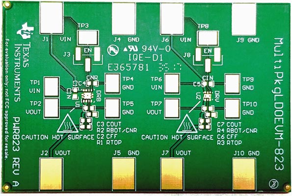 MultiPkgLDOEVM-823 - универсальный оценочный модуль линейного LDO регулятора напряжения