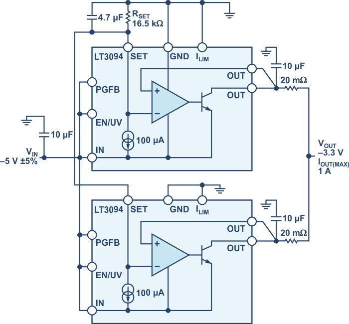 Schematic of two paralleled LT3094s.