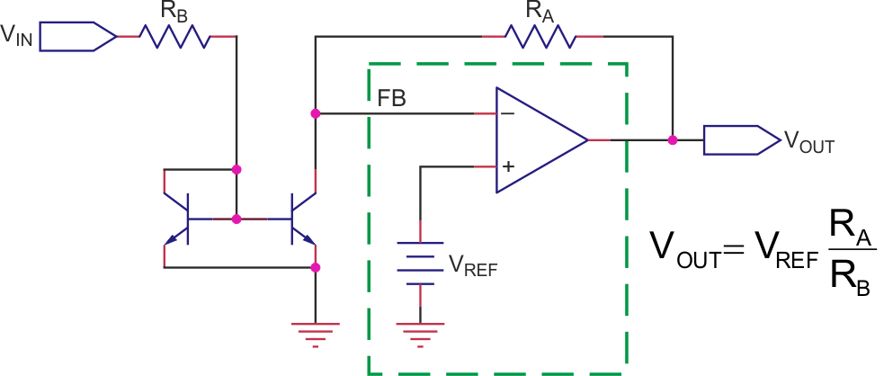 This voltage-controlled power supply uses a current mirror.