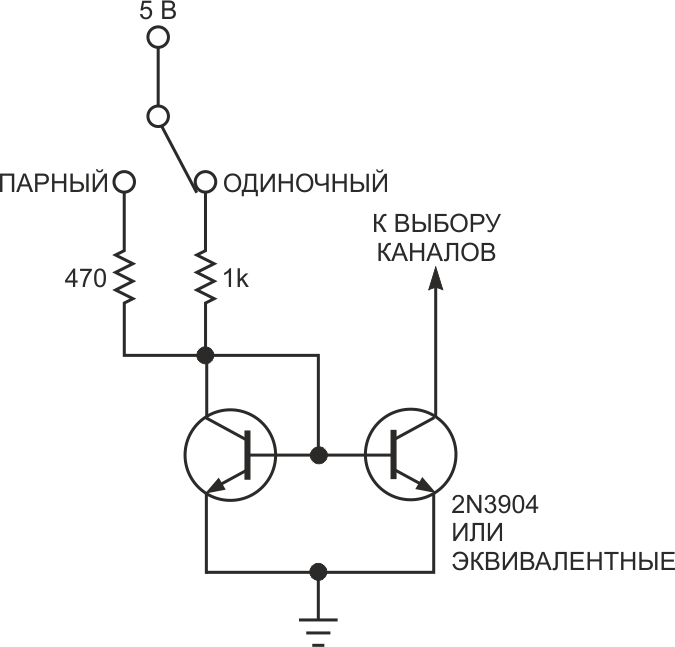 Токовое зеркало заменяет полевой транзистор с p-n переходом из Рисунка 1 и позволяет выбирать между одним или двумя активируемыми каналами.