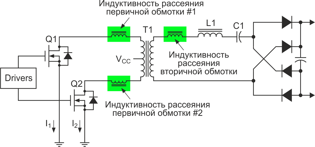 Это упрощенная конструкция квазирезонансного двухтактного инвертора.