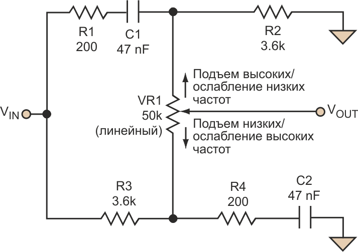 Простая схема комбинированного регулятора тембра