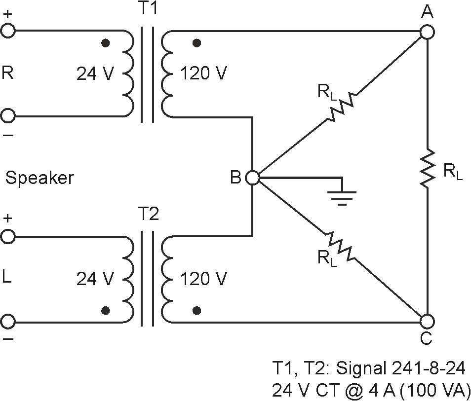 A pair of standard, non-critical transformers converts the left and right receiver outputs into a three-phase topology.