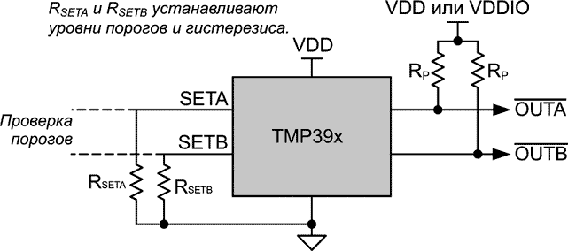 Упрощенная схема включения TMP390-Q1