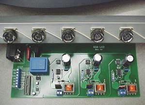 This version of the circuit comprises three constant-current driver channels. An LED light-bar assembly is above the pc board.