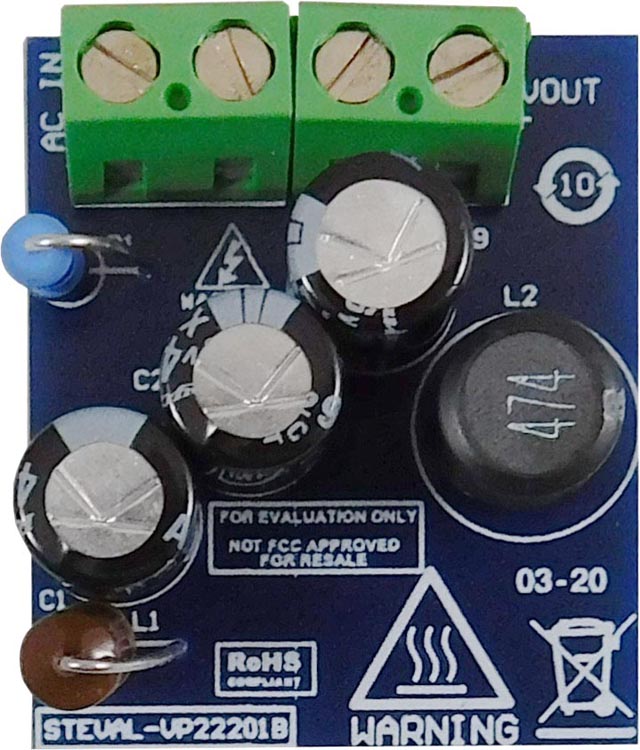 The STEVAL-VP22201B evaluation board: 5 V/360 mA buck converter based on VIPer222XSTR