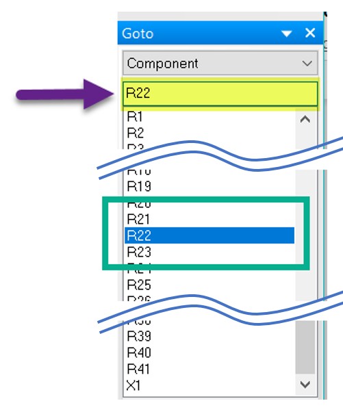 DesignSpark PCB V9.0: Goto bar selection aid.