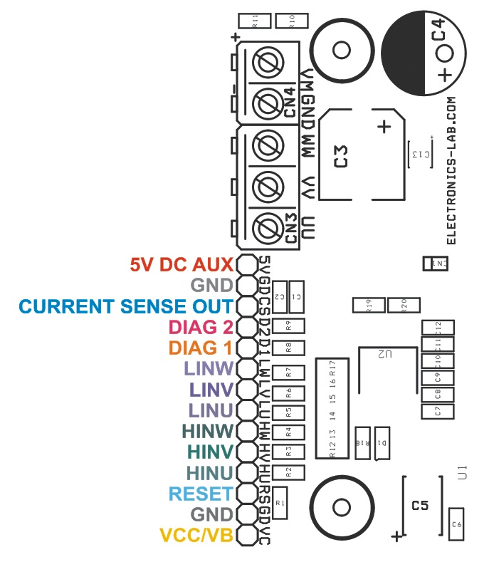 Component placement and connections for 20A/40V Integrated Power Module.