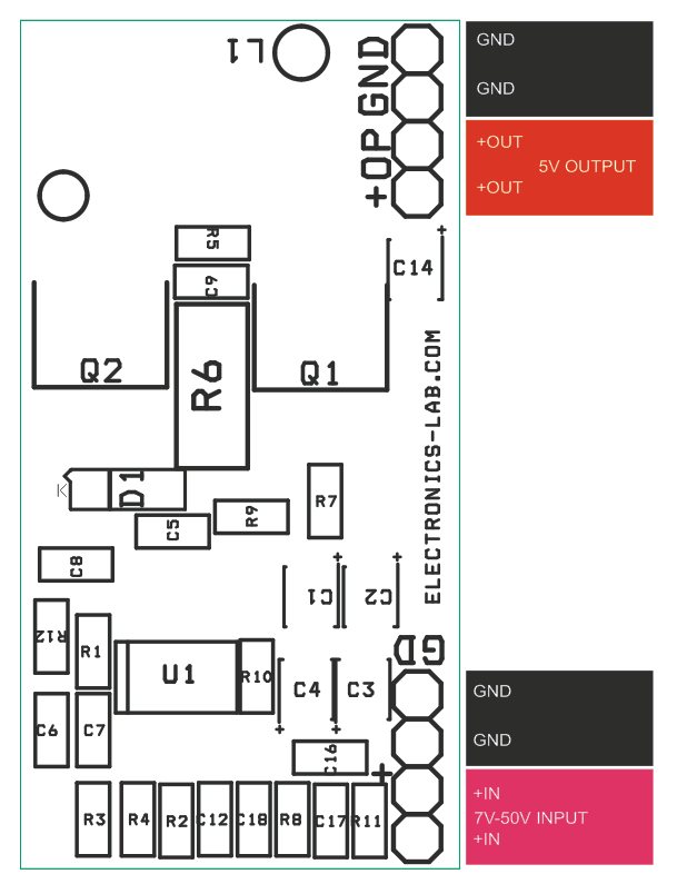 50 V to 5 V/7 A Synchronous Buck (Step-down) Converter Connections