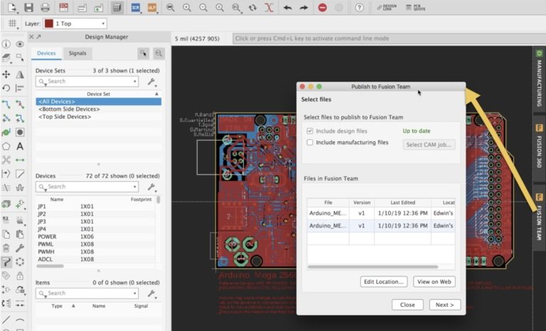 Push your EAGLE design and manufacturing files to Fusion Team and then send invites to team members to start collaborating.