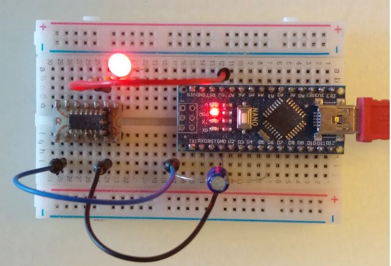 ATtiny1614 Blink Example on breadboard.