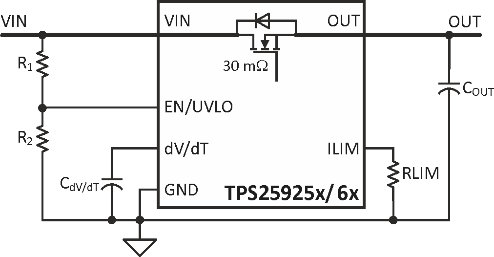 An e-fuse with additional functions is programmed via simple external passive components; other e-fuses incorporate addition features and functions.