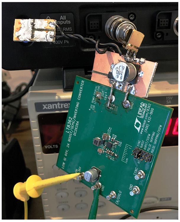 Benchtop setup of a clean phantom power supply using demonstration circuit DC2628.