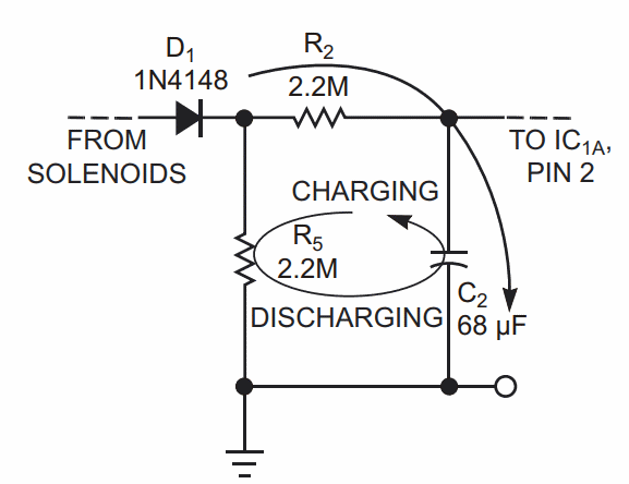 A resistance-capacitance circuit determines on- and off-time intervals.