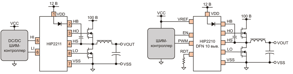 Типовая схема включения драйвера HIP2211 и HIP2210