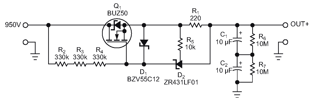 This circuit produces current using positive voltages.