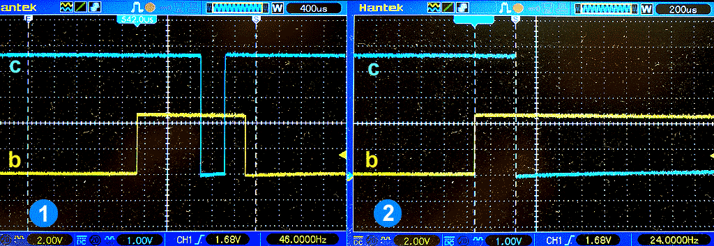 Выходной сигнал фотоприемника DD2: 3.1 - при недостаточной освещенности, 3.2 - при достаточной освещенности.