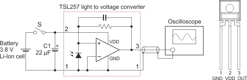 Light to voltage converter circuit based on TSL257.