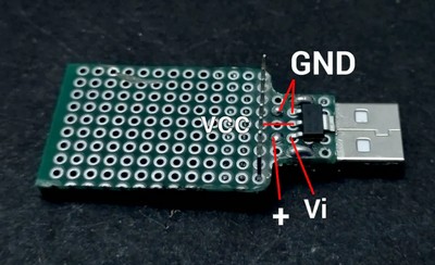 Connecting male USB port and 3.3 V regulator.