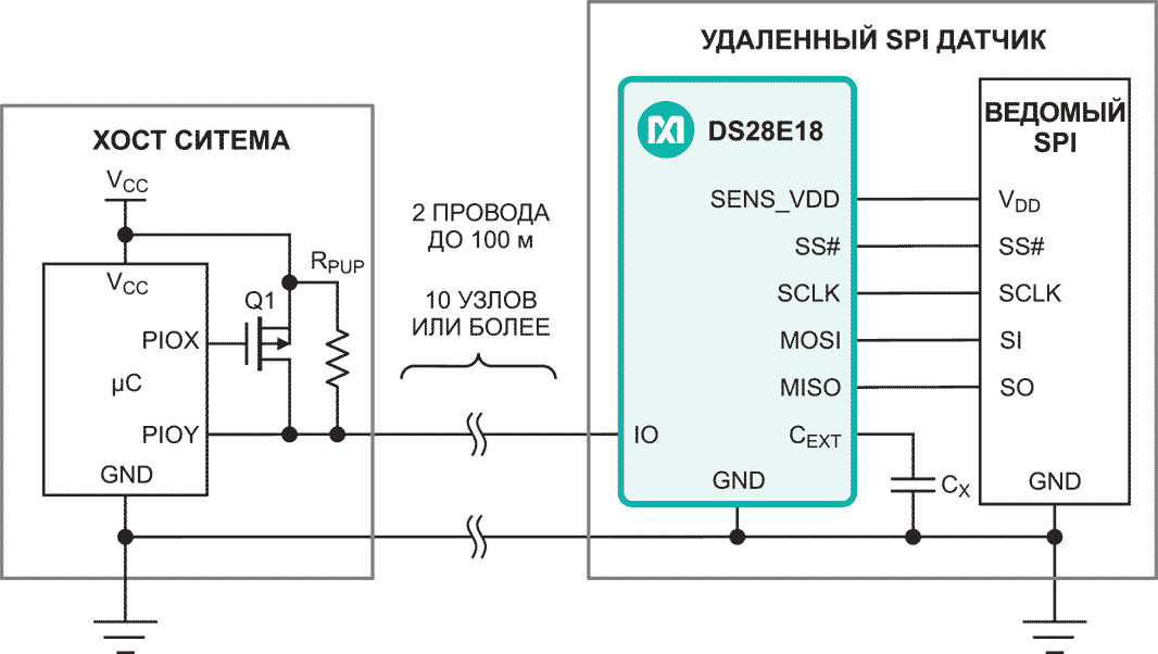 Упрощенная схема включения моста DS28E18 