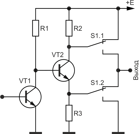 Пороговый элемент на основе биполярного транзистора и универсальный выходной каскад - «Инвертор»/«Повторитель».