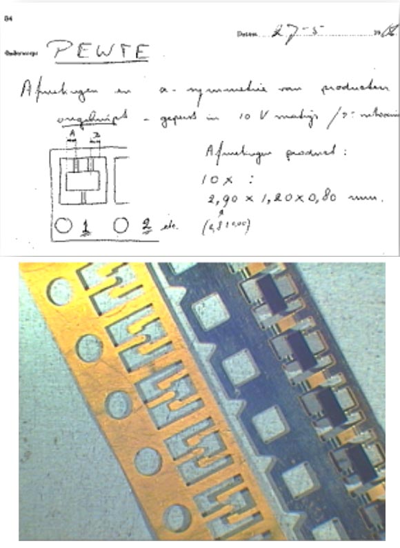 Original SOT23 sketch from 1966 and SOT23 leadframe from 1969.