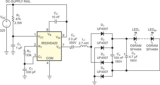 A CFL ballast drives a long string of LEDs.