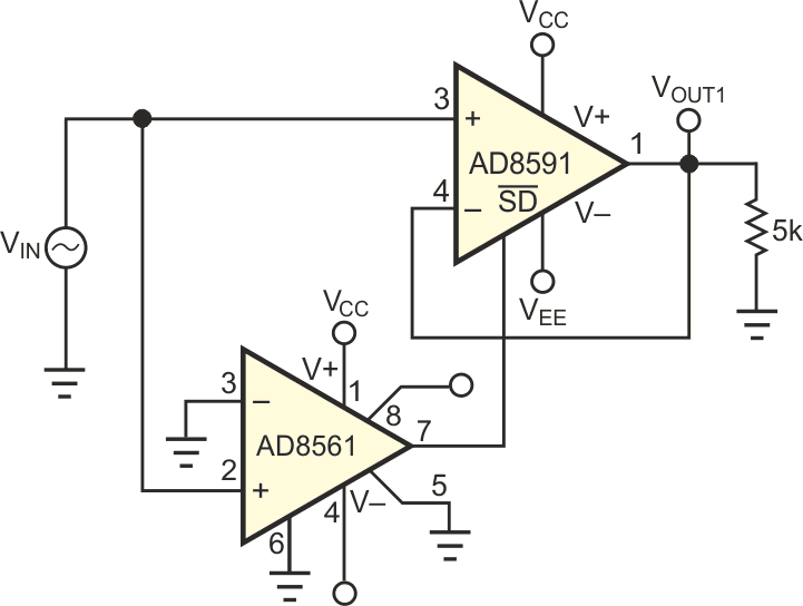 This circuit greatly improves on the performance of the circuit in Figure 1.