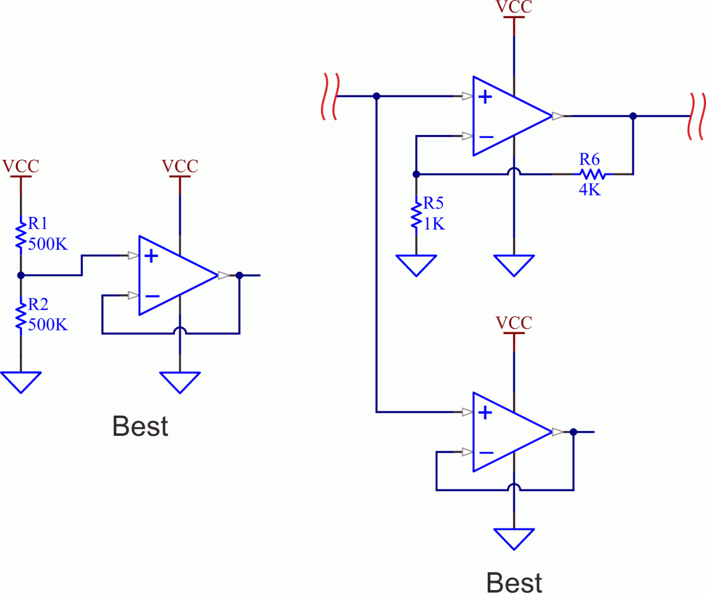 The best way to deal with unused amplifiers is to bias the voltage follower at the midpoint of the common-mode input range. Another way is to just connect the voltage-follower input to another signal.