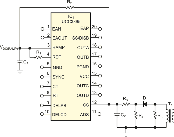 An added resistor, R1, helps improve light-load operation of a popular switched-mode power-supply controller by eliminating output asymmetry.